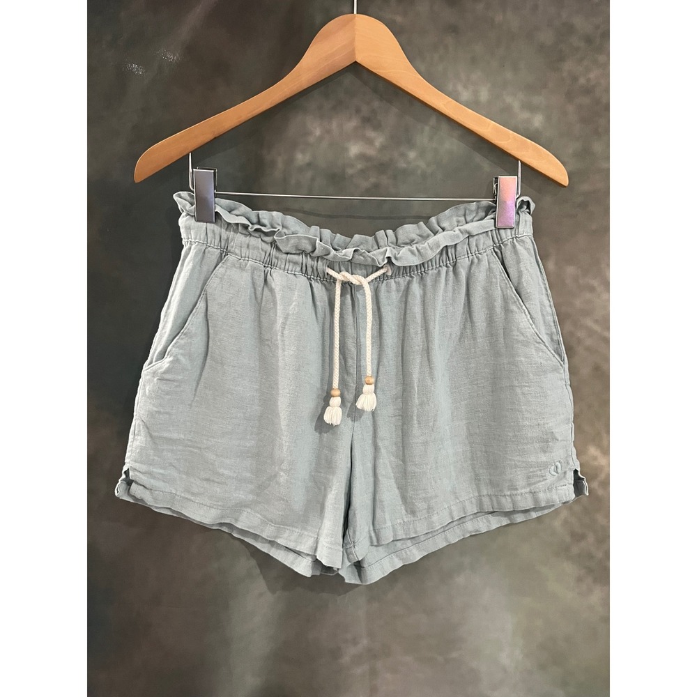 Hang Ten Womens Sage Green‎ Linen Blend Paperbag Waist Shorts Small A0048045PS